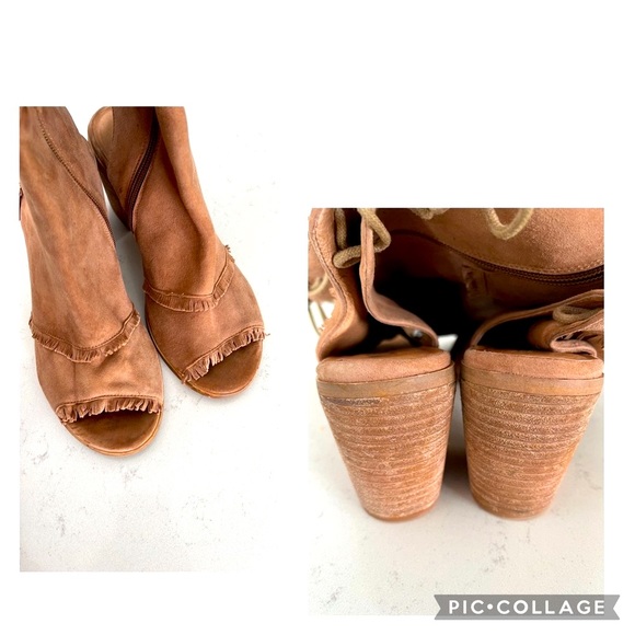 SILENT D ANTHROPOLOGIE LEATHER SUEDE FRIDGE LACE UP CHUNKY HEEL KNEE HIGH BOOTS - Picture 3 of 11